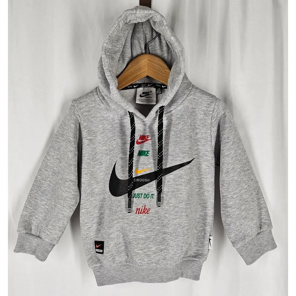 NIKE TODDLER BOY'S STYLE ESSENTIALS SWOOSH JUST DO IT GRAY HOODIE SIZE 1-2 YEARS